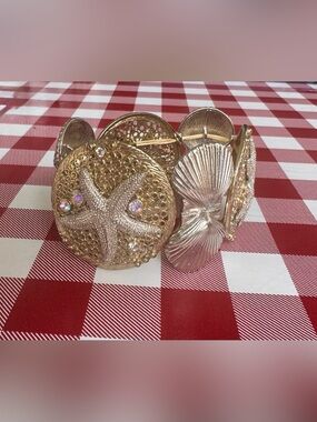 Gold Seashell & Starfish Statement Bracelet